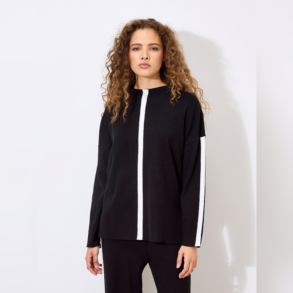 Mock Neck Sweater With Stripe Panel